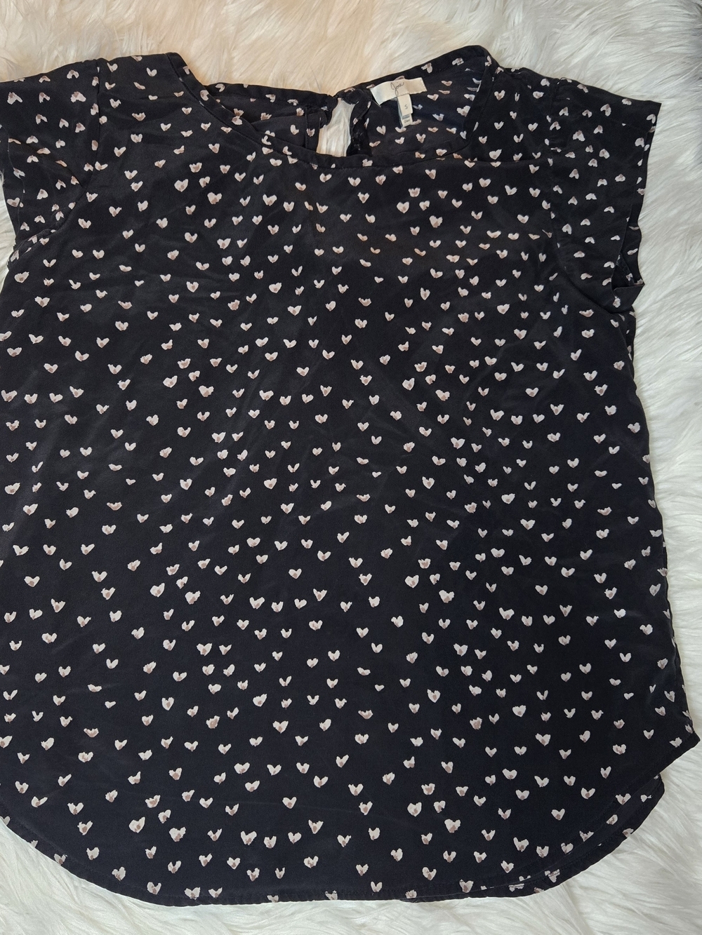 Joie Black Heart-Print Silk Blouse